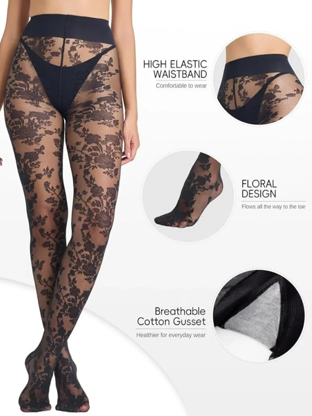 Mesh Floral Patterned Sheer Pantyhose